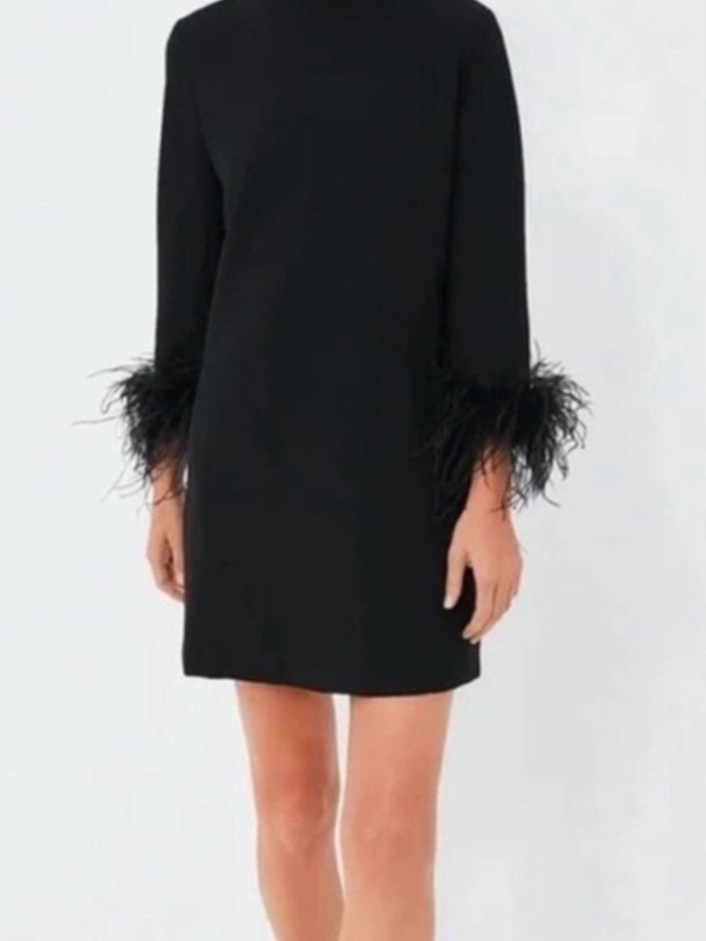 Anthropology Hutch Black Mini Dress with Feather Cuffs